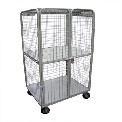 China High Quality Cargo Storage Supermarket Security Warehouse Zinc Steel Wire Mesh Roll Cage Pallet Trolley for sale