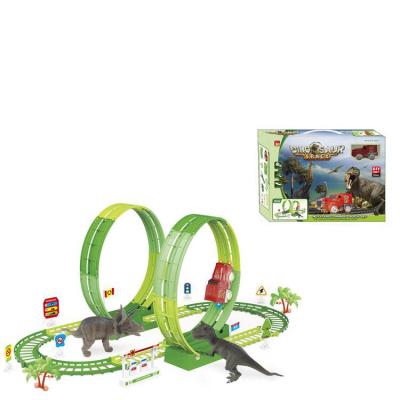 China 2021 Creative Children's Variety Assembled Track Toy Early Education DIY Electric Car Dinosaur Rail Toy Double Circle Slot Car36PCS for sale