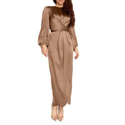 China 2022 Soft Anti-static Cheap Casual Short Women Girl Nightgown Maxi Satin For Muslim Dress Long Sleeve Dress for sale