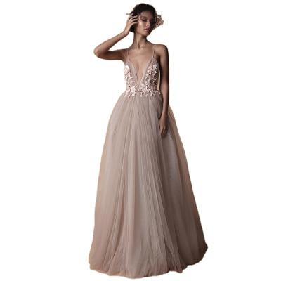 China New Style Embroidery V Neck Backless Evening Dress With Embroidery Bridesmaids Dresses For Wedding for sale