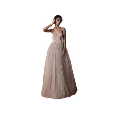 China Embroidery Fashion Design Tulle Prom Dresses Long Bridesmaid Dresses Lace Up Chiffon Maid Of Honor Gowns for sale