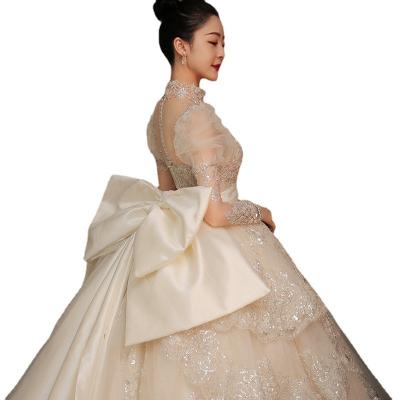 China European Luxury High Quality Line Anti-Static Puff Sleeve Sweetheart Bead Mermaid Plu Size Wedding Dress Sweetheart Neck Line for sale