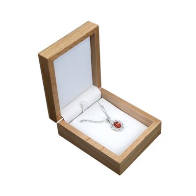 China Jewelry Packaging Luxury Natural Wood Burlywood PU Lining Leather Custom Logo Jewelry Pendant Box for sale