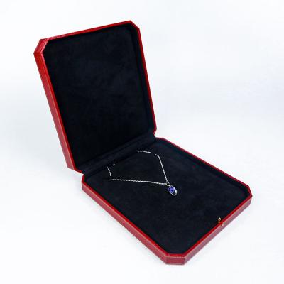 China Luxury Red Plastic Suede Leather Paper Velvet Lining Customized Necklace Jewelry Box for sale