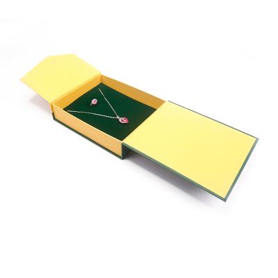 China Fashion Plush Velvet Special Paper Dark Green Lining Customize Jewelry Necklace Box for sale