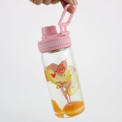 China Cute Viable Borosilicate Free Girls Juice Milk Bottle 420ml Bpa Free Glass Drinking Water Bottle for sale