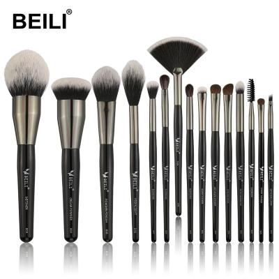 China Angular Blending Blush Pro Base Black Powder Eyebrow Eyeliner Makeup Brush Set Synthetic Goat Hair Brushes 15PCS Set for sale