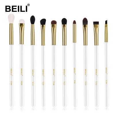 China BEILI Skin-Friendly Brushes For Make Up White Wooden Handle Goat Hair Luxury Professional Eyeshadow Eyeliner Concealer Flat Buy Make Up Brushes for sale