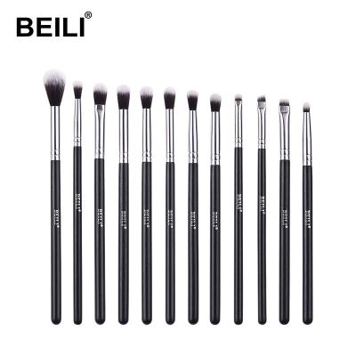 China BEILI New 12pcs Black Handle Glitter Hair Eyeshadow Eyebrow Fancy Quality Makeup Set Brush Eco-Friendly Customized Synthetic Private Label for sale