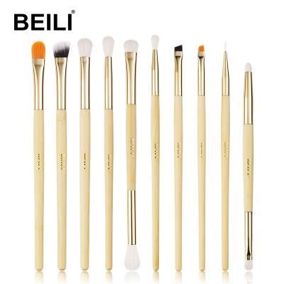 China BEILI Fashion Styling Gold 10pcs Handle Vegan Hair Cosmetic Brushes Custom Logo Professional Synthetic Soft Bamboo Skin-friendly Brush for sale