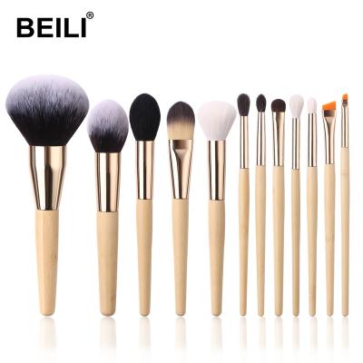 China Angular Blush BEILI 12 PCS Bamboo Handle Makeup Brushes Cosmetic Make Up Brush Private Label Powder Foundation Eyeshadow Brush for sale