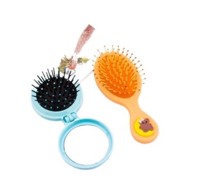 China New Soft Synthetic Hair Makeup Comb Hair Brush Pro Styling Round Mini Folding Comb Airbag Massage Tool Portable Hair Brush With Mirror for sale