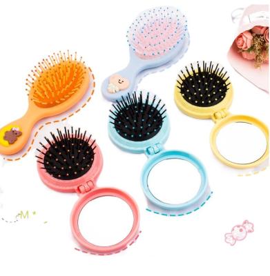 China Soft Synthetic Hair Travel Use Cheap Silver Mini Foldable Compact Hair Brush With Mirror for sale