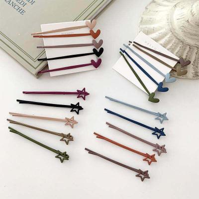 China Cute Bobby Pins Sets For Girls Candy Color Metal Head Wear Hairpins Star Heart Style Sweet Simple Paint Headdress Spray for sale