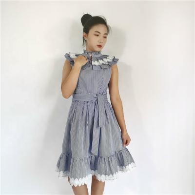 China Latest Design Anti-Static Women Clothing Slim Fit Ladies Dress Casual Sleeveless Striped Dresses for sale