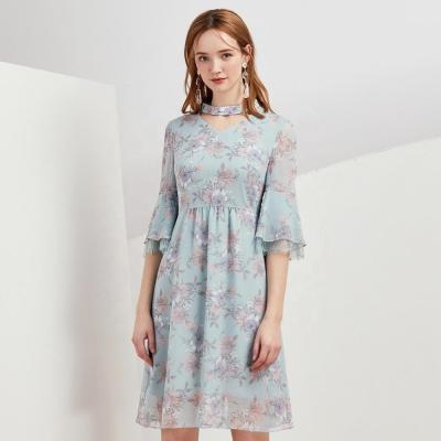 China Anti-Static Custom Design Elegant Dress Women Floral Print Chiffon Dress Casual Wear for sale