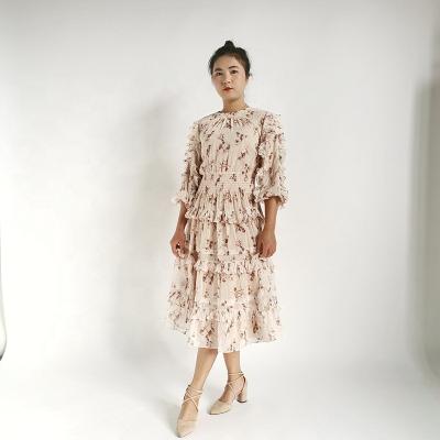 China New Style Anti-Static Ruffle Trims Interesting Custom Made Evening Party Floral Dress Print Dress For Women for sale