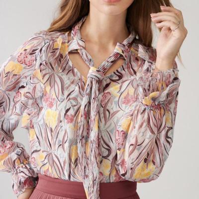 China 2019 Soft Floral Print Ruffle Chiffon Anti-pilling Casual Blouse Women Lady Wholesale Blouse for sale