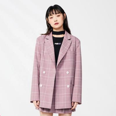 China Breathable Korean Style Women Clothes High Quality Customize Plaid Blazer Women Suit for sale