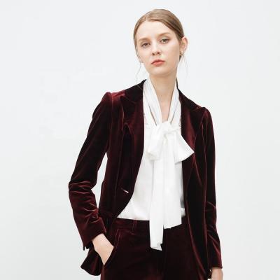 China Premium Quality Viable Burgundy Velvet Jacket Women Slim Fit Winter Blazers Suits For Ladies for sale