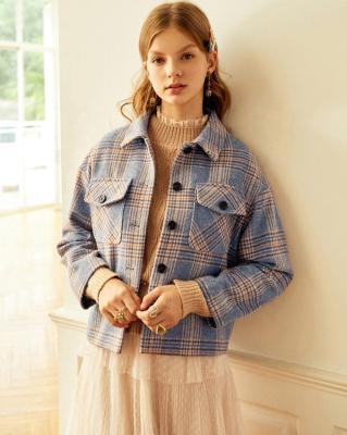 China Lady Women Plaid British Blue Soft Coat Jacket Anti Shrink Daily Clothing Streetwear for sale