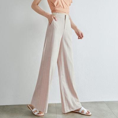 China Factory Wholesale Custom Made Anti-static Long Wide Leg Stripe Empire Waist Trousers Women Linen Pants for sale