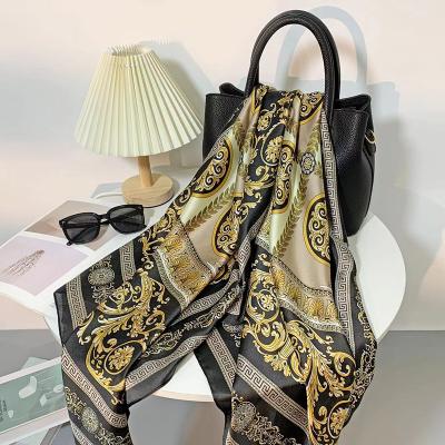 China Fashion\Comfortable Hot Selling Soft Silk Scarves\Durable 2021 Newest Style Big Fashion Women Luxury Unique Landscape Printed Hijabs Silk Scarf for sale