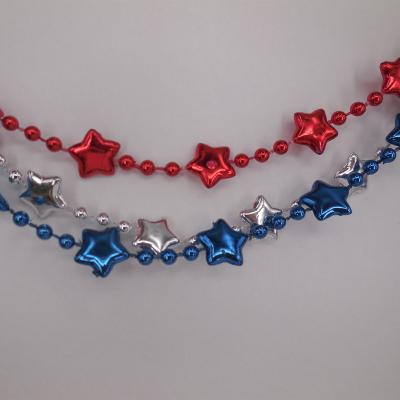 China Wholesale DIY CRAFT Star Shape Beads Necklace Red Blue And Silver Color Plastic Beads For National Day Party for sale