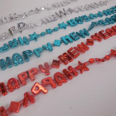 China Wholesale DIY CRAFT HAPPY NEW YEAR Letter Red Blue And Silver Color Plastic Beads Necklace Beads For New Year Holiday for sale