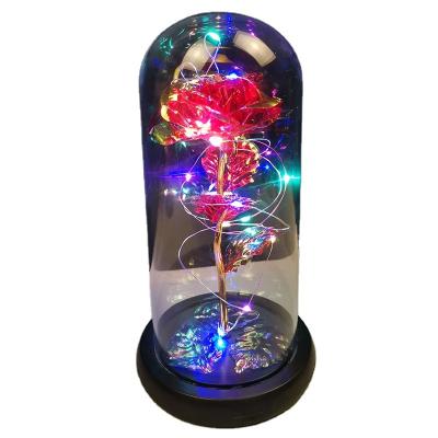 China Fashional Rose Flower Wholesale Rose Flower Red Artificial Flowers with Led Lights in Glass Dome for Valentine's Day for sale