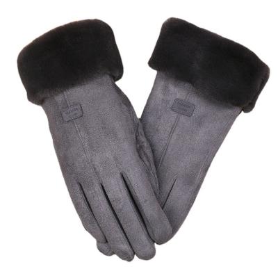 China Soft Leather Gloves Ladies winter touch screen with fleece thickened warm suede gloves lovely outdoor cycling gloves factory spot for sale