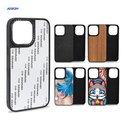 China Matt Groove TPU PC Phone Case Inlay Leather Wood Shockproof For IPhone for sale