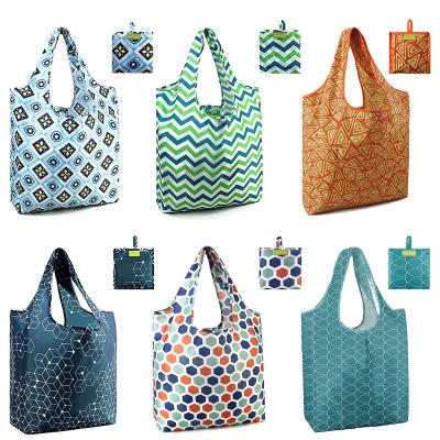 China Large Handled Tote Bag Washable Heavy Duty Foldable Shopping Bags Hot Sale Reusable Grocery Bags 190T Polyester Foldable Shopping Bags for sale