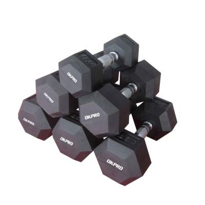 China Hexagonal Fixed Rubber Covered Dumbbell Gym Men's Dumbbell 2.5/5/10/15/20 Kg Pounds Can Be Customized for sale