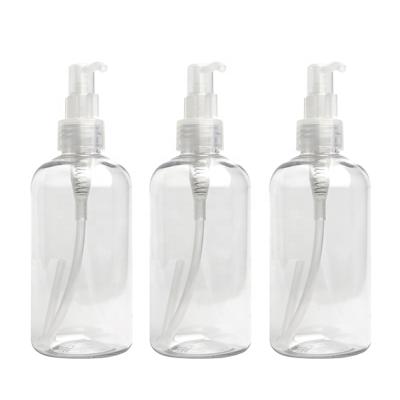 China Personal Care Pet Shampoo Lotion Round Bottle Transparent Thick Bottom Pump Clear Empty Packaging Plastic Bottle For Liquid Soap for sale