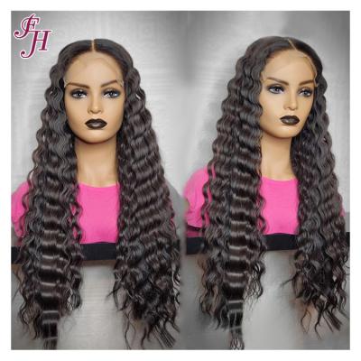 China FH 100% Virgin Brazilian Curly Deep Wave Wig Soft Thick Straight Hair Lace Front Lace Front Shedding Barely Shedding Virgin Wig For Black Women for sale