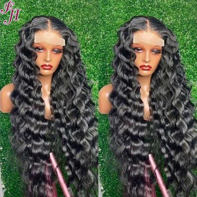 China Custom Barely Shedding Soft Thick Smooth India 4x4 Lace Wigs Best FH Wholesale Price Lace Closure Wig Vendors Loose Deep Wave Hair Wig for sale