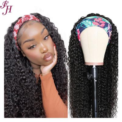 China FH Afro Curly Hair Soft Thick Sheer Curly Hair Barely Shedding Wigs Price Cheap Natural Black Headband Human Wigs Short Wigs For Black Women Kinky Curly for sale