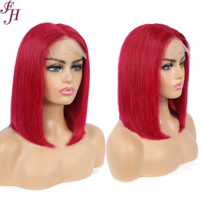 China Soft Smooth Thick Shedding Barely Red Hair Bob Wigs Raw Virgin Hair Bob Wig Cheap Bob Wig Closure 4x4 Transparent Lace Short Hair FH Prices for sale