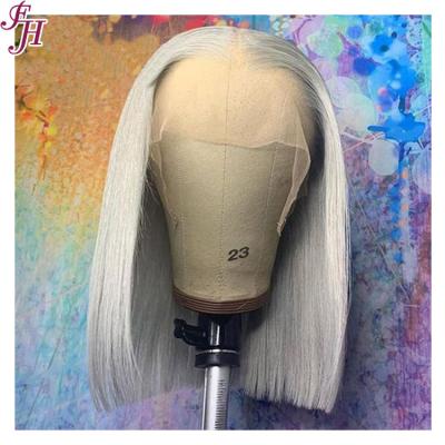 China Indian Transparent Barely Shedding Thick Smooth Soft Bob Wig Brazilian Ombre Colored Drawn by Double FH 13x4 Lace Front Bob Wig Gray Short Bob Cut for sale