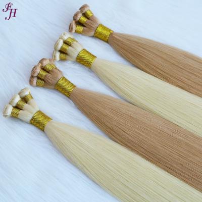 China Smooth Gently Shedding Deep Barely FH Hand Tied 100% Human Remy Hair Flat Hand Tied 100% Human Hair Weft Extension 28 Inch 26