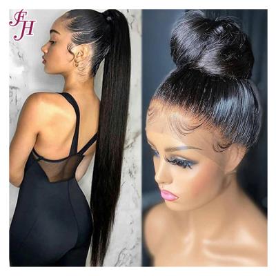 China FH 360 Lace Headband Soft Thick Smooth Sheer Straight Brazilian Wig Pre Plucked Bleached Knot Swiss Transparent 360 Lace Frontal Wig HD for sale