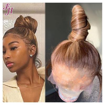 China Smooth Gently Throw Deep Barely FH 26 In Wig Blonde Highlights Straight Pre Plucked Hair HD Transparent 360 Lace Highlight Frontal Wig for sale