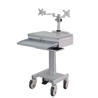 China Hospital Monitor Medical Cart for Medical Workstation Cart with Dual LCD Arms Support Two Monitor and Lockable Laptop Storage Space for sale