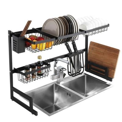 China Storage Organizer Shelf Rack 2 Tier Metal Dish Drying Storage Basket Over Sink For Kitchen Utensils for sale