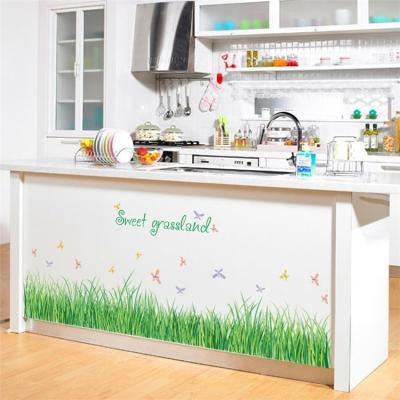 China High Quality Self Adhesive Green Grass Butterflies Flowers Baseboard PVC Wall Sticker Room Home Decal Decor for sale