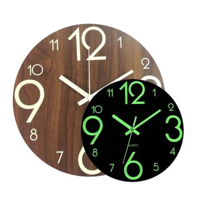 China Japan Style Simple New Japan Style Luminous Wooden Amazon Glow In The Dark Night Light Wall Clock for sale