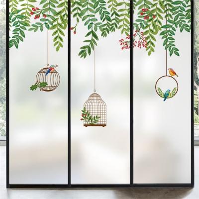 China Wholesale Customized Self Adhesive PVC Green Plants Frosted Decorative Stickers Stained Glass Film for sale