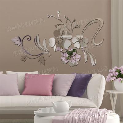 China Eco-friendly China made home decal tv background decoration 3d elegant mirror flower acrylic wall stickers for sale