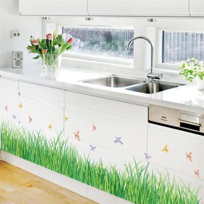 China Green Grass Butterfly Flowers Baseboard PVC Wall Sticker Room Self Adhesive Home Decal Decor for sale